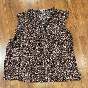 BB Dakota Floral Sleeveless Blouse - Black and Coral